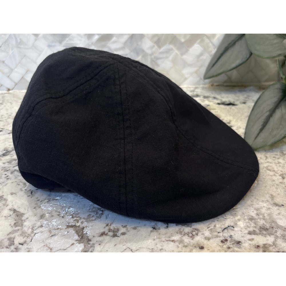 Linea Uomo Black Linen Cotton Flat Cap Sz L/XL Ivy Driving Cabbie Newsboy Hat